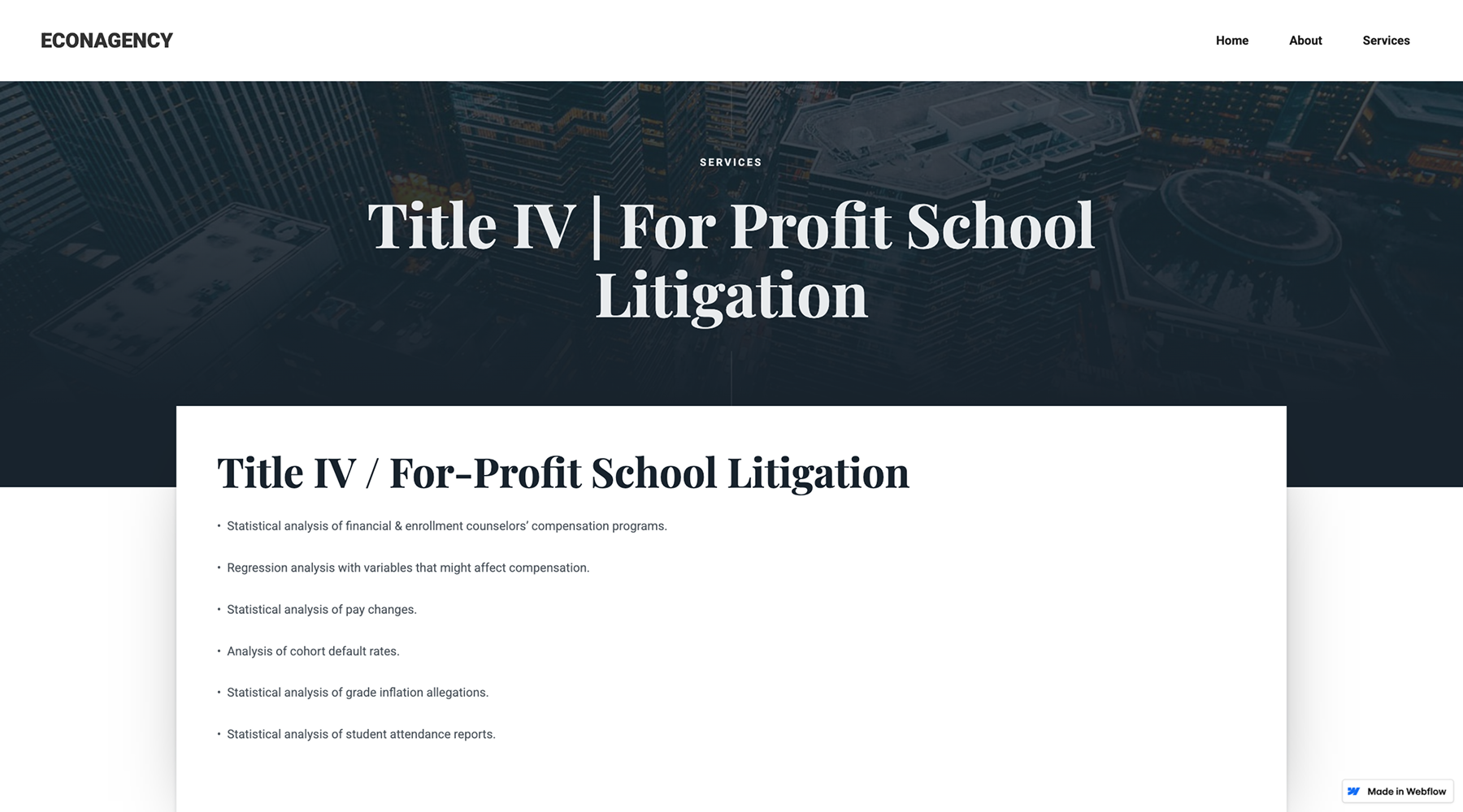 EconAgency article page discussing economic and statistical analysis for legal cases