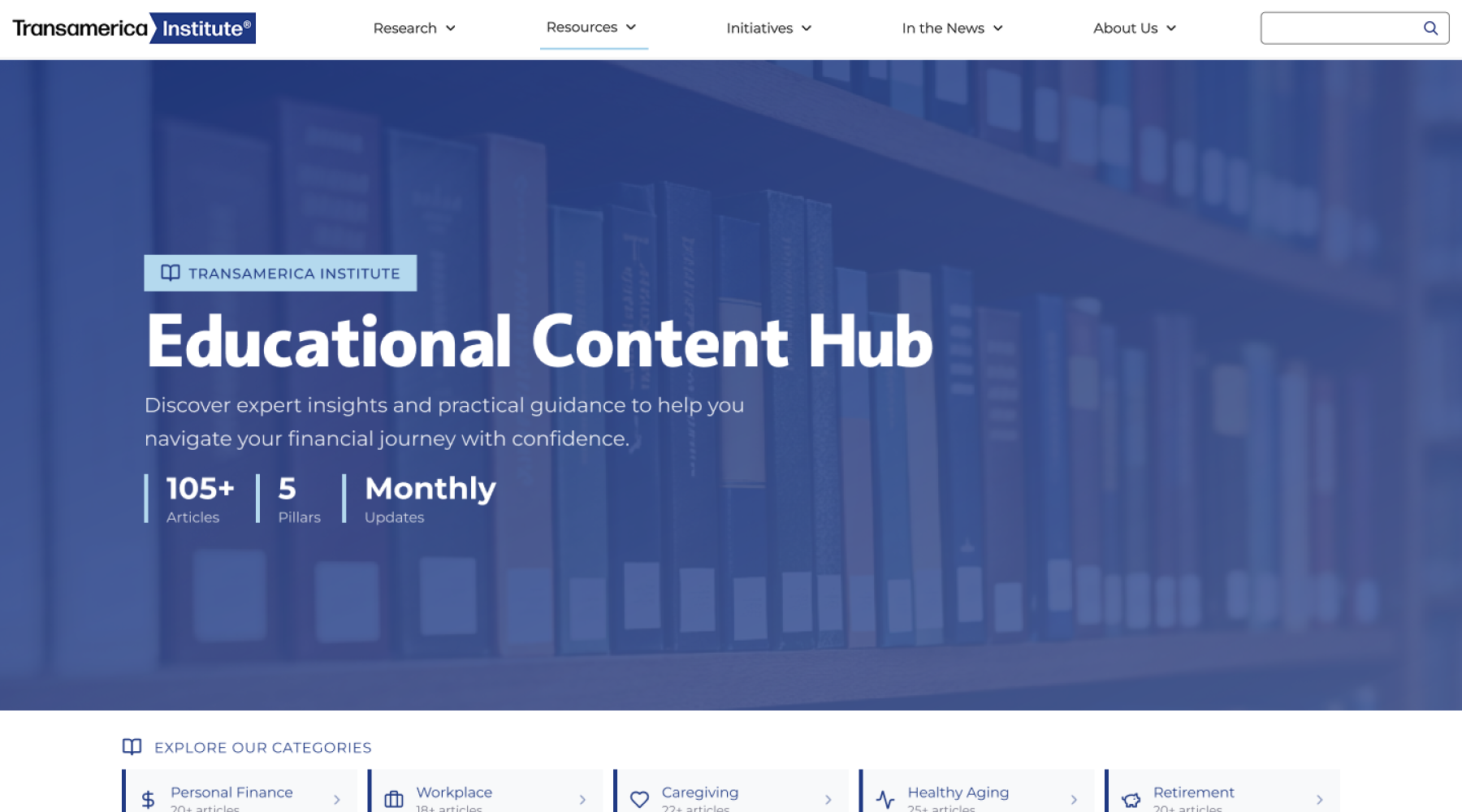 Transamerica Institute financial education content homepage hero section