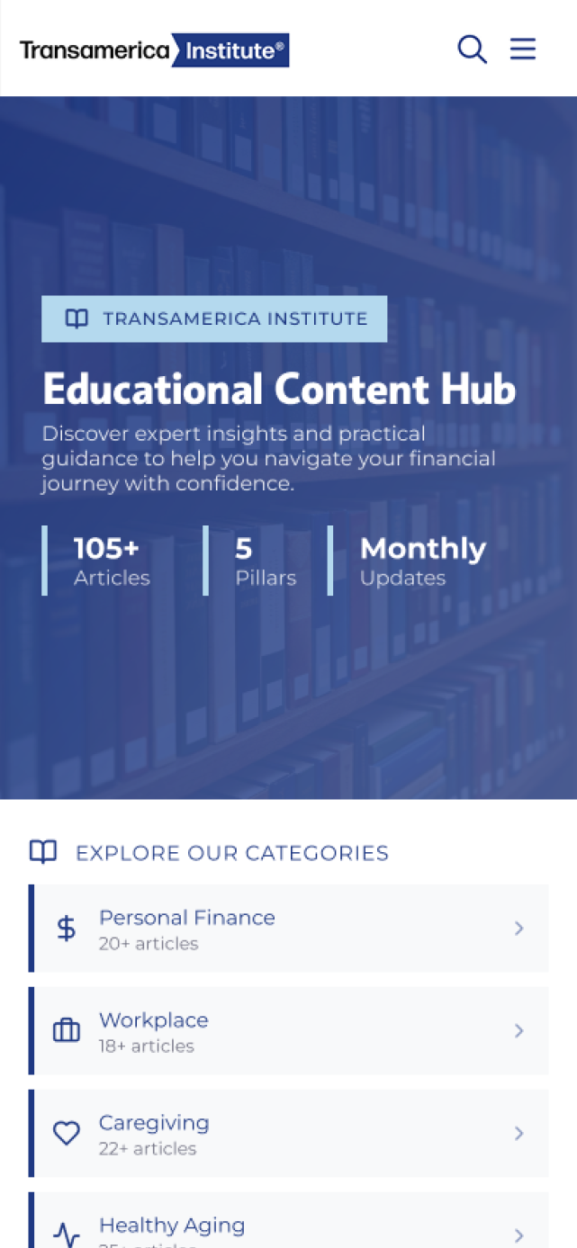 Transamerica Institute mobile financial education homepage