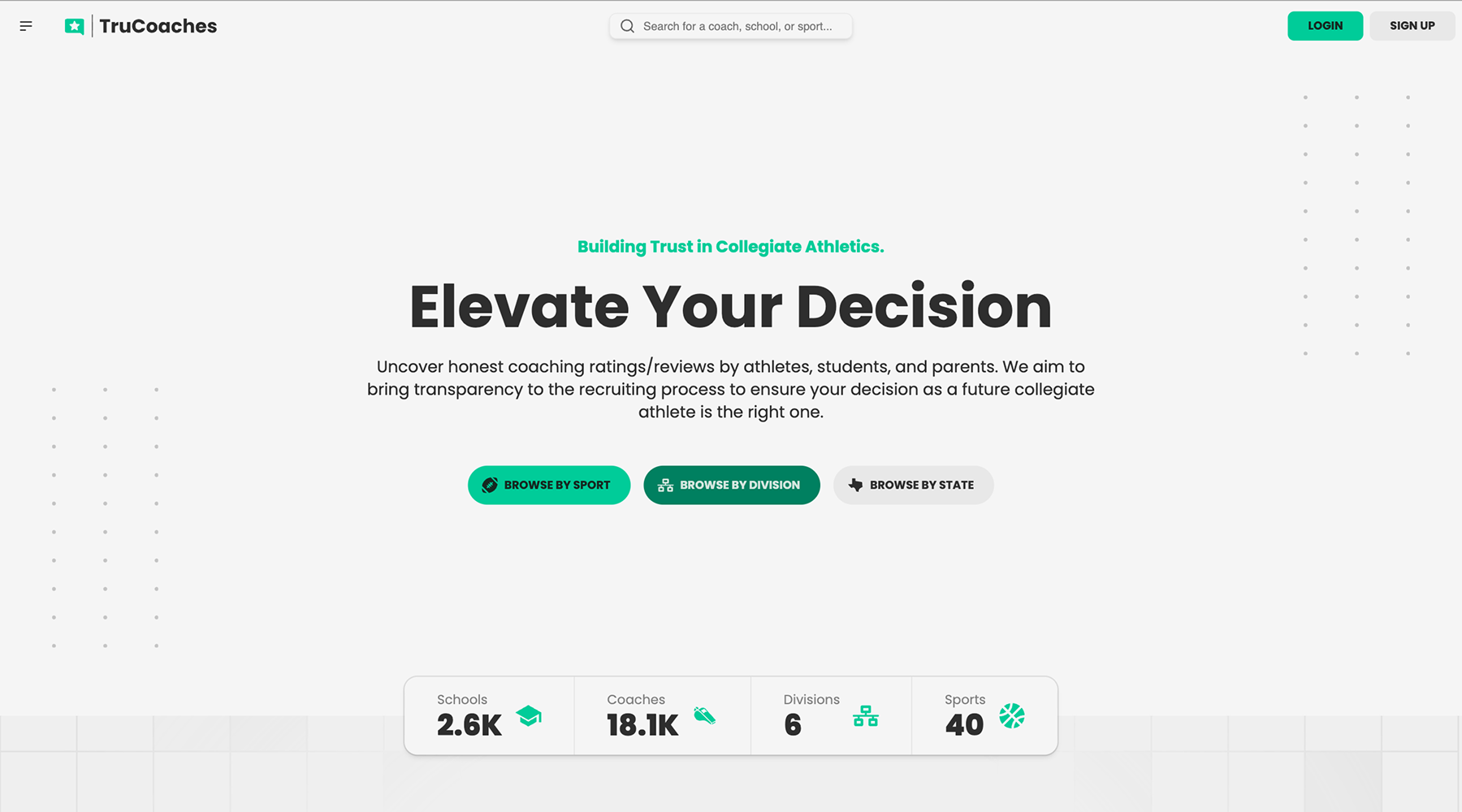 TruCoaches platform section explaining how athletes can review and rate college coaches