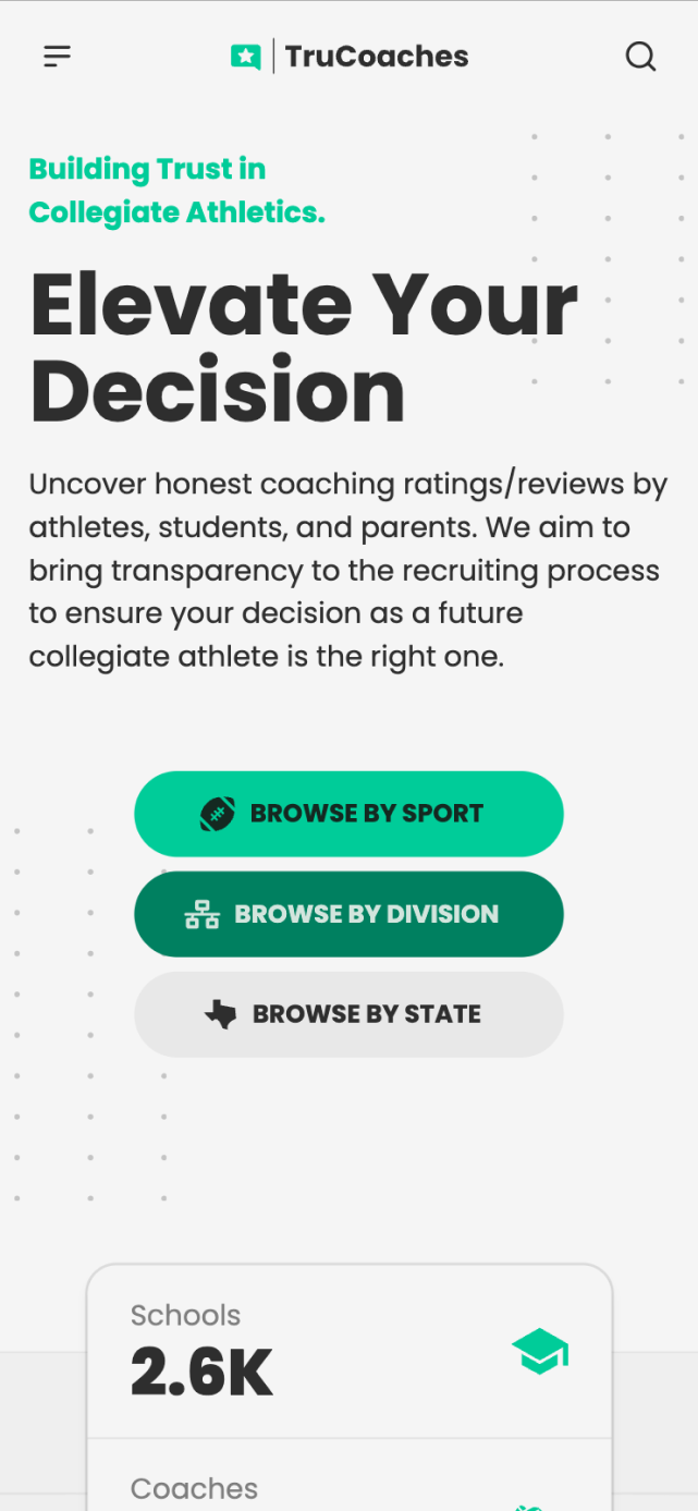 Mobile interface of TruCoaches showing coach discovery and browsing experience