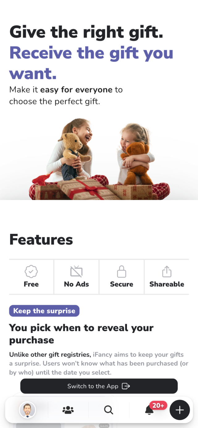 iFancy mobile wishlist app features for organizing birthday and holiday gifts