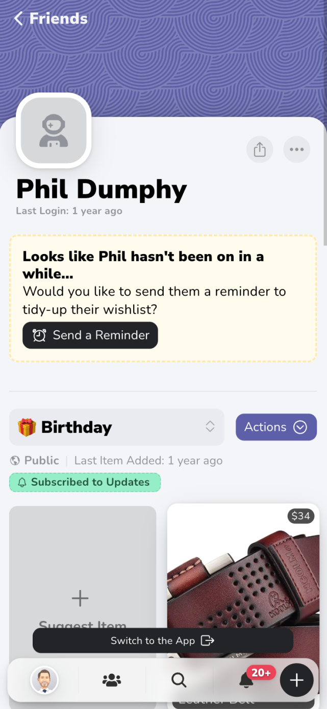 iFancy mobile user profile showing personalized gift wishlist dashboard